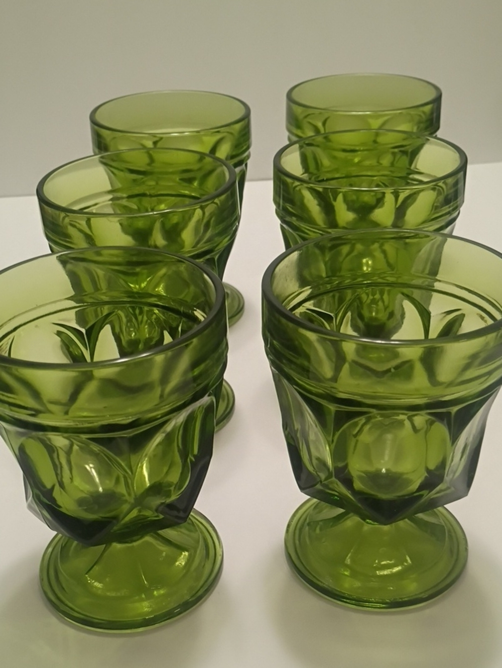 Vintage Anchor Hocking Avacado Green Wine Water Glass Goblet - Set of 6